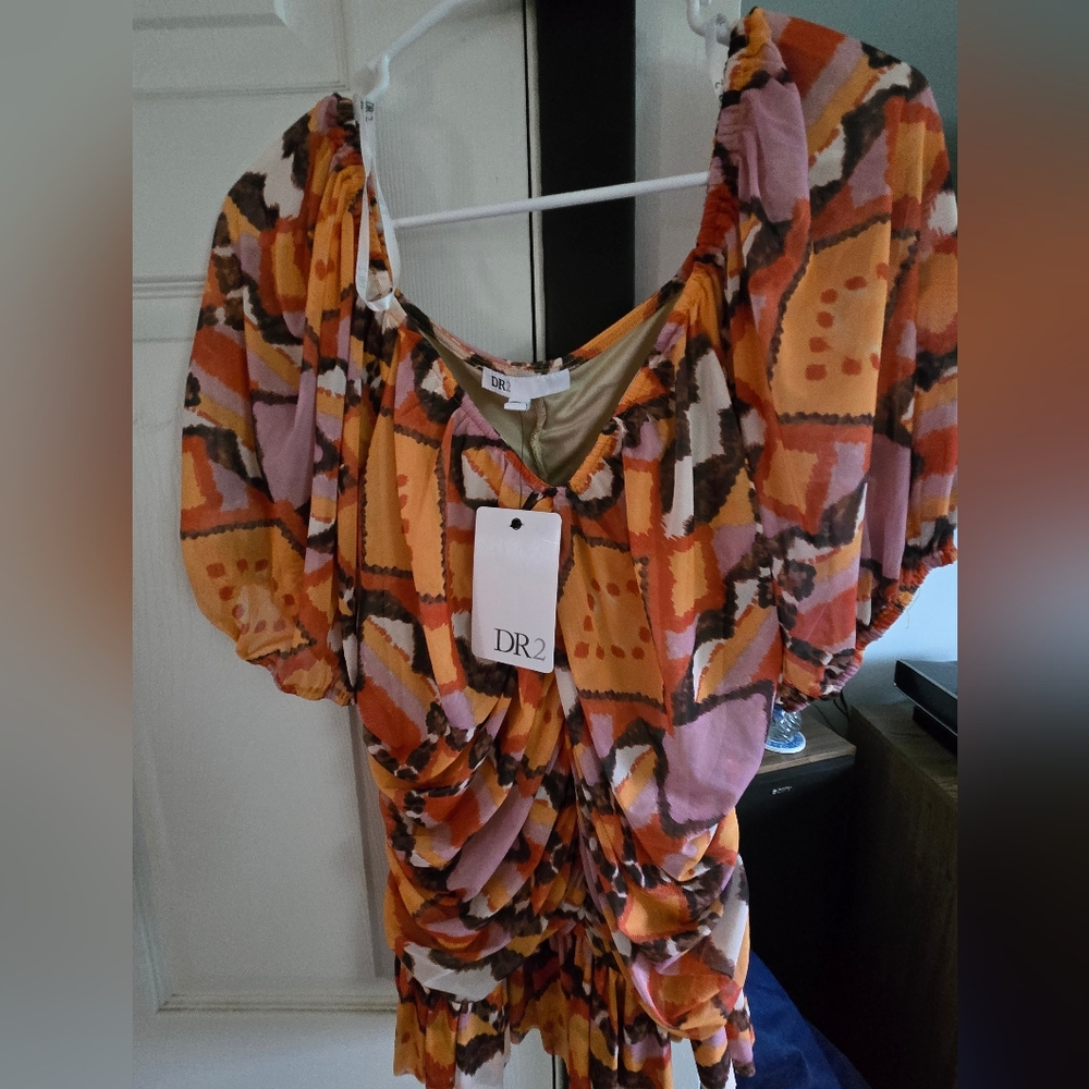 DR2 Orange and Purple Flutter Sleeve Blouse